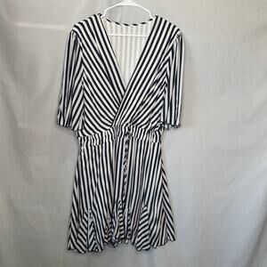 Navy Blue & White Striped Flutter Sleeve Dress Women's XL